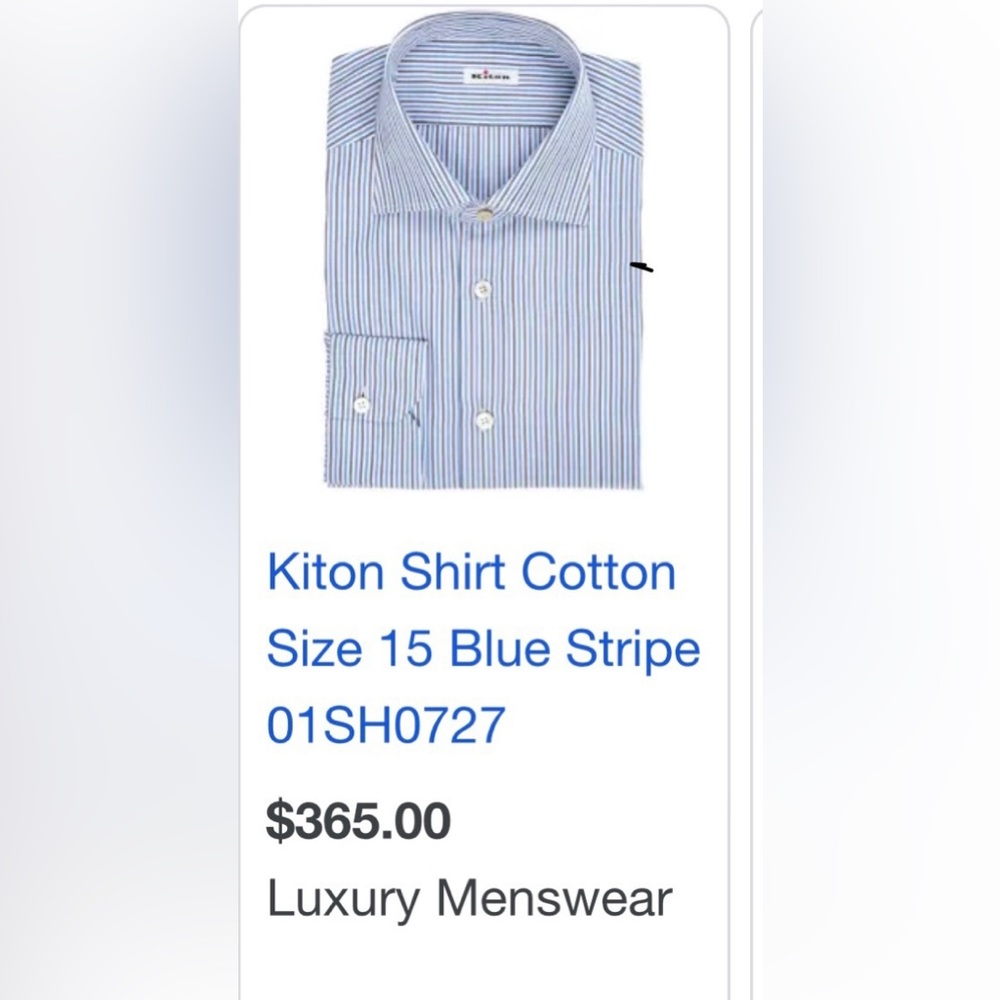 MENS KITON STRIPED SHIRT size 16.5 - Italian 42